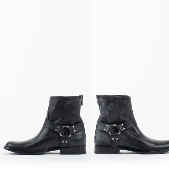 Frye Phillip Harness  Black Leather Short Riding Boots - Picture 10 of 12